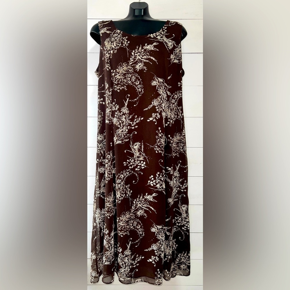 Women’s Vintage Plus Size 18 Studio 1 Brown Floral Dress Lined Cottage Core